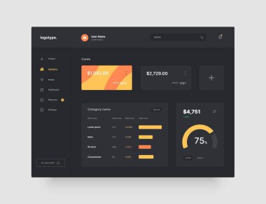 Kablo çerçeveleri ekranlar. Kontrol paneli UI ve UX Kit tasarımı.