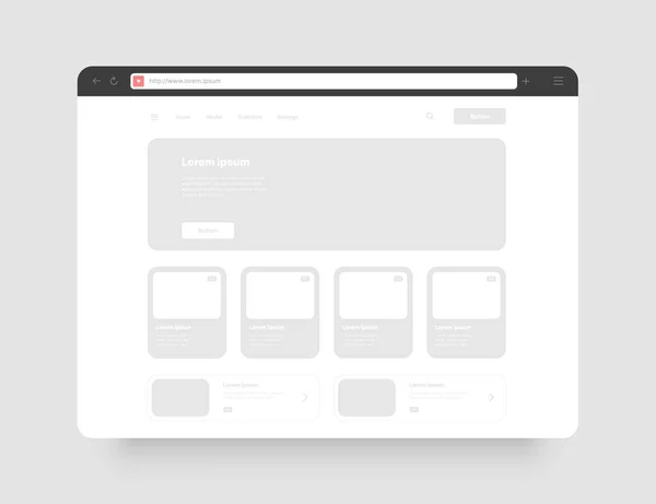 Μινιμαλιστική έννοια του web browser. Οθόνες wireframes. — Διανυσματικό Αρχείο