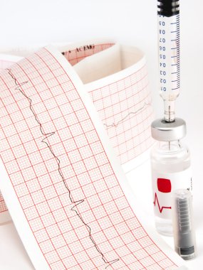 Şırınga ve flakon electrocardiograph üzerinde.