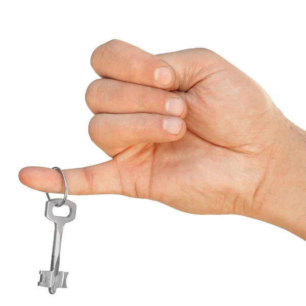 Hand with key on a white background — Stock Photo, Image