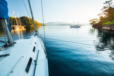 Sakin koyda yelkenli tekneler demirli