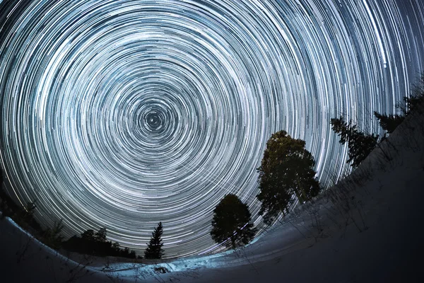 Sentieri stellari in una foresta invernale — Foto Stock