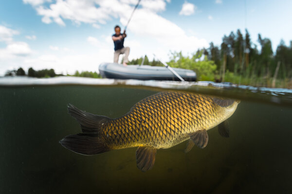 fisherman with rod in the boat 