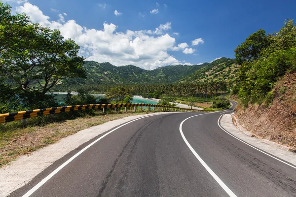 Asfalt yol boyunca deniz kıyı şeridi — Stok fotoğraf