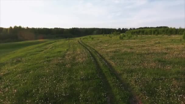 Чоловік їде на велосипеді по сільській дорозі — стокове відео