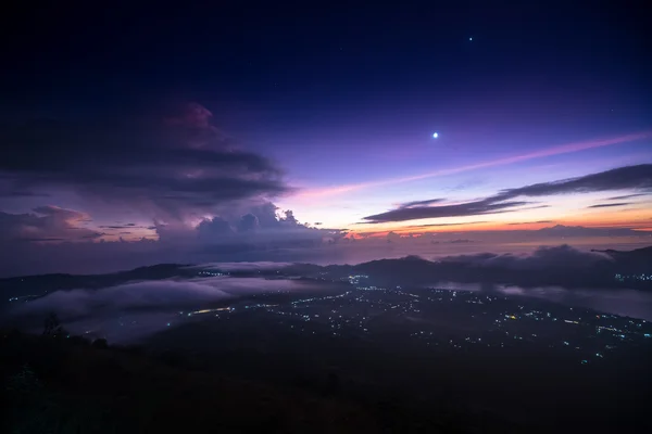 Sunrise over the valley with villages — Stock Photo, Image