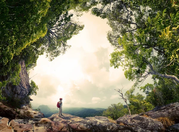 Hiker on the rock — Stock Photo, Image