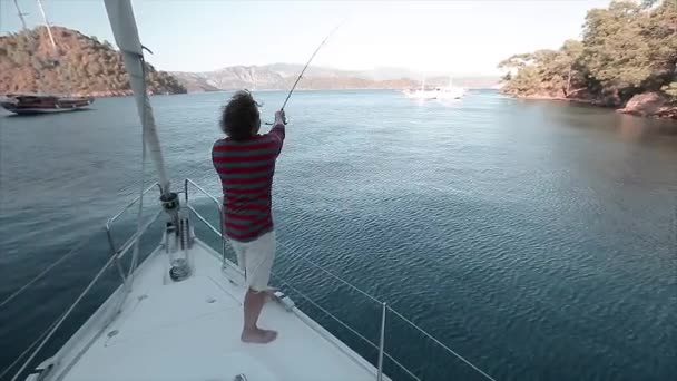 Fisherman on the boat — Stock Video