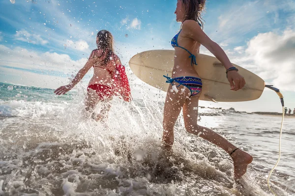 Surfer ladies at the sea — Stock Photo, Image