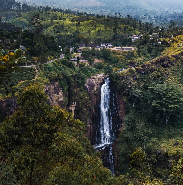Cachoeira entre as plantações de chá — Fotografia de Stock