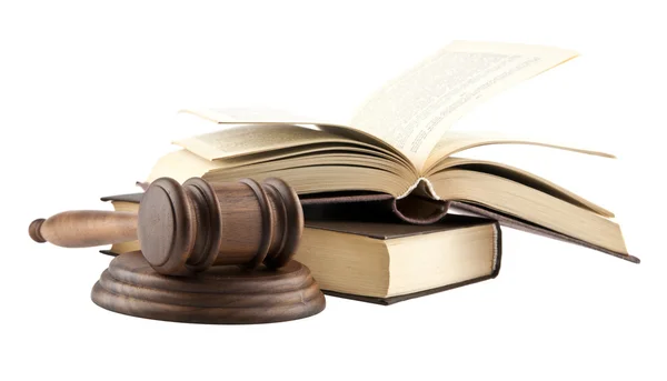 Wooden mallet and books — Stock Photo, Image