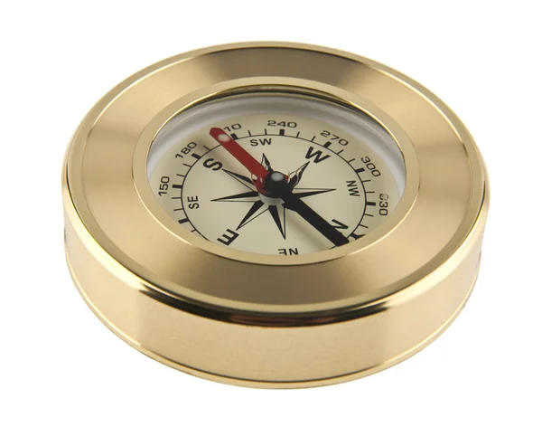 Zlatý kompas izolovaných na bílém pozadí closeup — Stock fotografie