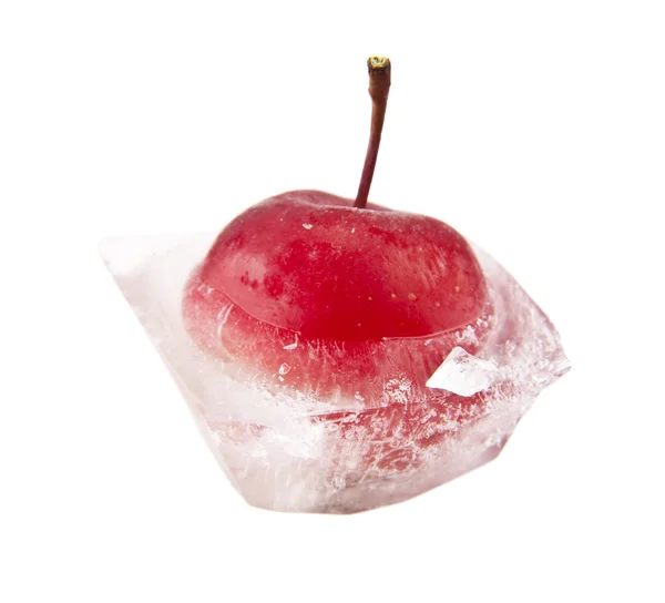 Frozen in chunks of ice, juicy, fresh red apples — Stock Photo, Image