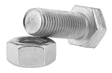 Metal cıvata ve ceviz beyaz arka planda izole edilmiş..