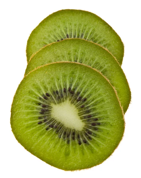 Grön Skivad Kiwi Isolerad Vit Bakgrund Närbild — Stockfoto