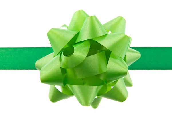 Grönt Band Och Grön Rosett Isolerad Vit Bakgrund Närbild — Stockfoto