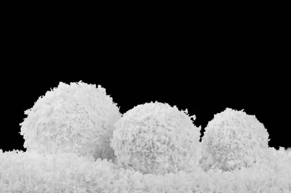 Snowball Heap Snow Isolated Black Background Close Background Christmas New — Stock Photo, Image