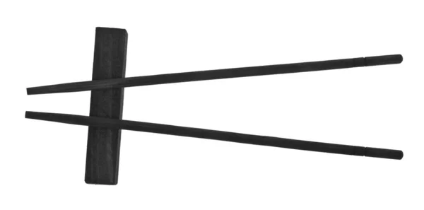 Černé Dřevěné Hůlky Pro Sushi Izolované Bílém Pozadí Zblízka Pohled — Stock fotografie