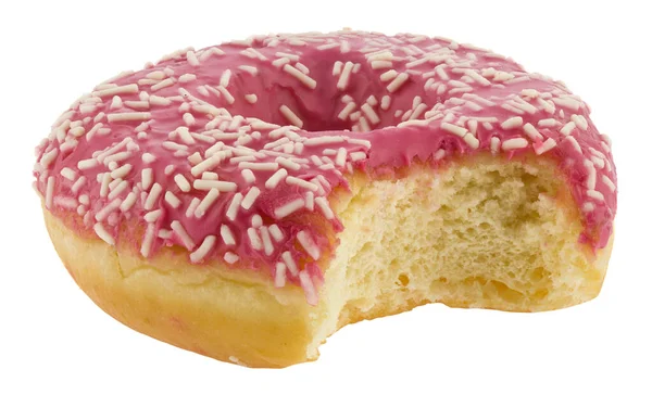 Крупный План Пончика Розовой Глазурью Белом Фоне — стоковое фото