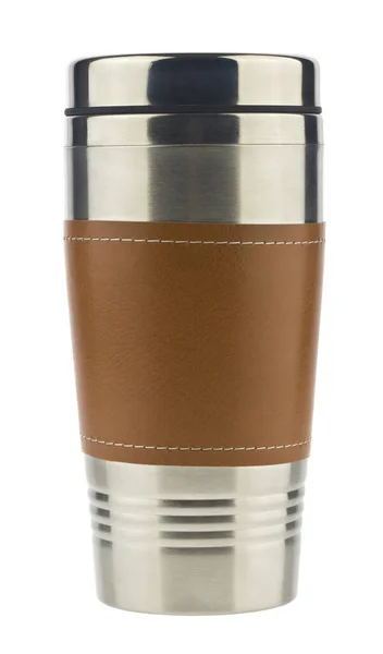 白い背景のクローズアップで隔離された魔法瓶金属マグカップ — ストック写真