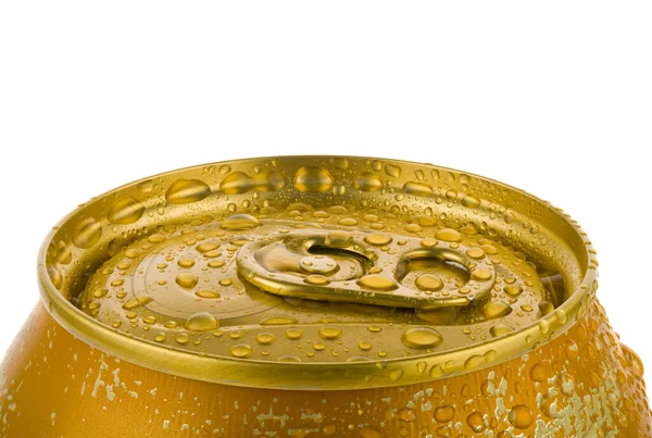 Metal Jar Golden Water Drops Isolated White Background Close — Stock Photo, Image