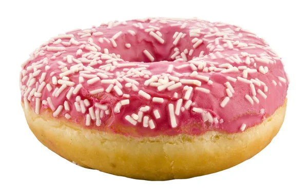 Donut Con Glaseado Rosa Aislado Sobre Fondo Blanco Cerca — Foto de Stock