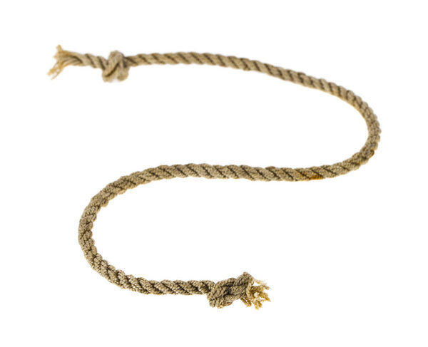 Канат с узлами на белом фоне крупным планом