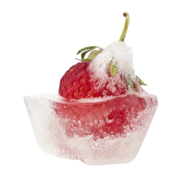 Frozen Red Strawberries Isolated White Background Close — Stock Photo, Image