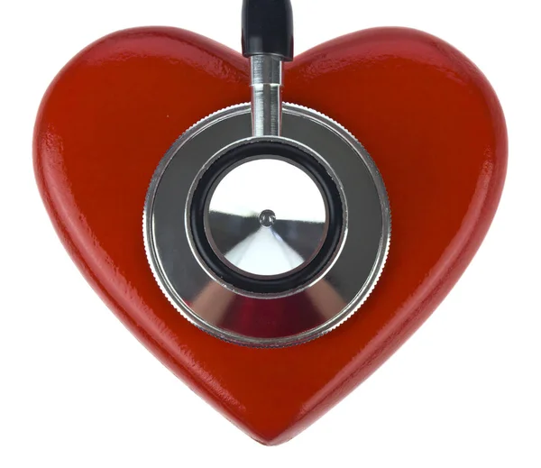 Stethoscope Red Heart Isolated White Background Close — Stock Photo, Image