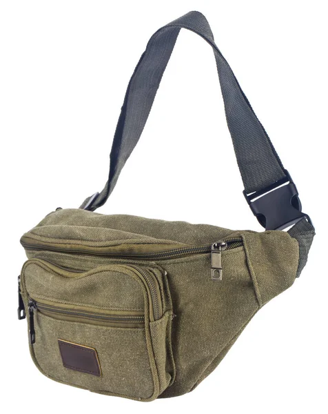 Sac Vert Avec Tissu Sur Une Ceinture Isolée Sur Fond — Photo