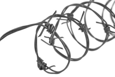 Beyaz arka planda izole edilmiş dikenli metal tel..