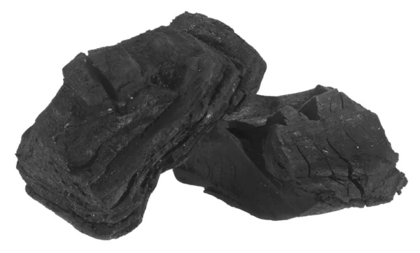 Carvão Isolado Fundo Branco Close Madeira Lenha Carvão Vegetal Foco — Fotografia de Stock