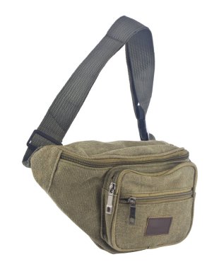 Beyaz arka planda izole edilmiş kumaşlı alışveriş çantası.