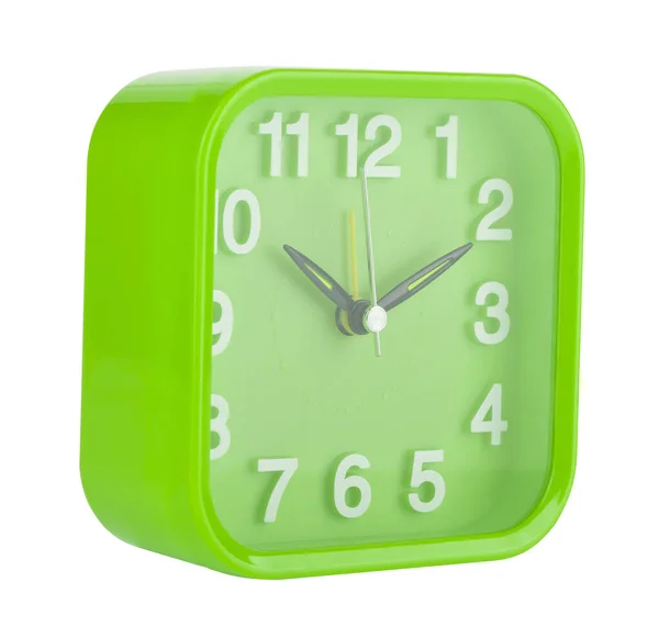 Reloj Verde Reloj Despertador Aislado Sobre Fondo Blanco Cerca —  Fotos de Stock