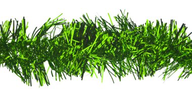 Kabarık yeşil süsleme beyaz arka planda izole edilmiş. Yılbaşı ve Noel tatili için şenlikli bir geçmiş.