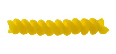 Yellow spiral pasta isolated on white background close-up. View from above.  Detail for design. Design elements. Macro. Food. Minimal idea creative concept.