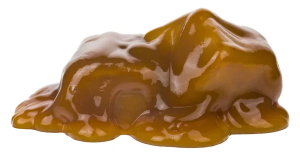 Karamellbonbons Toffee Riegel Flüssiger Süßer Karamellsoße Isoliert Auf Weißem Hintergrund — Stockfoto