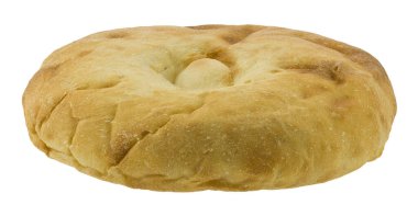 Beyaz arka planda izole edilmiş yuvarlak ekmek. Tasarım ayrıntıları. Tasarım elemanları. Makro. Kartvizitler, kartpostallar ve posterler için arka plan. 