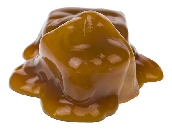 Cukierki Karmelowe Toffi Bar Płynnym Słodkim Sosie Karmelowym Izolowane Białym — Zdjęcie stockowe