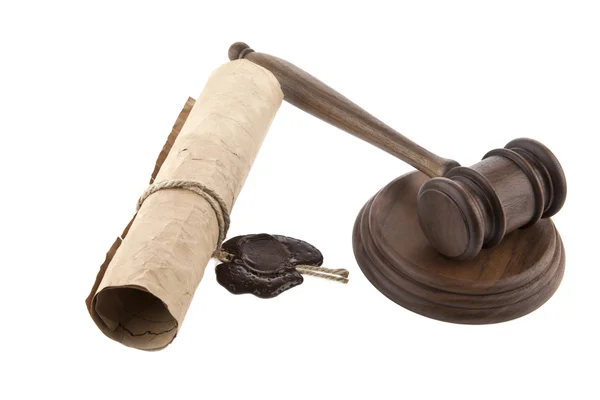 Mallet and old paper — Stock Photo, Image
