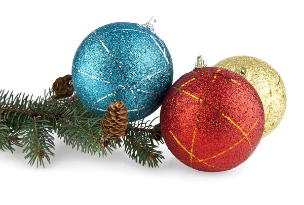 Bolas de Natal e ramo de abeto — Fotografia de Stock