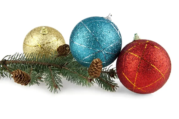 Christmas balls and branch of fir-tree — Stock Photo, Image