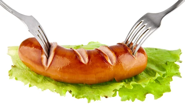 Sausage with forks — Stock Photo, Image