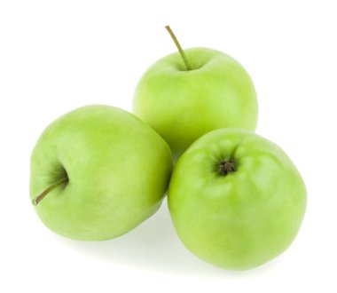 Beyaz arka planda izole edilmiş yeşil elmalar. Tasarım ayrıntıları. Tasarım elemanları. Makro