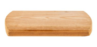 Tahta kesme tahtası beyaz arka planda izole edilmiş. Tasarım ayrıntıları. Tasarım elemanları. Makro. 