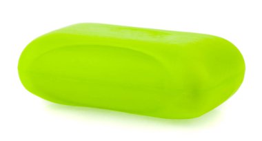 Beyaz arka planda yeşil sabun izole edilmiş. Tasarım ayrıntıları. Tasarım elemanları. Makro. 