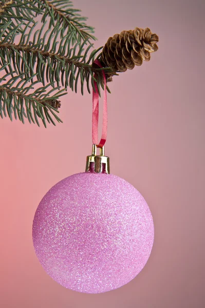 Branch of christmas tree and ball — Stock Photo, Image