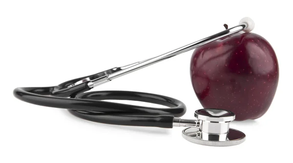 Apple and stethoscope on white — Stock Photo, Image