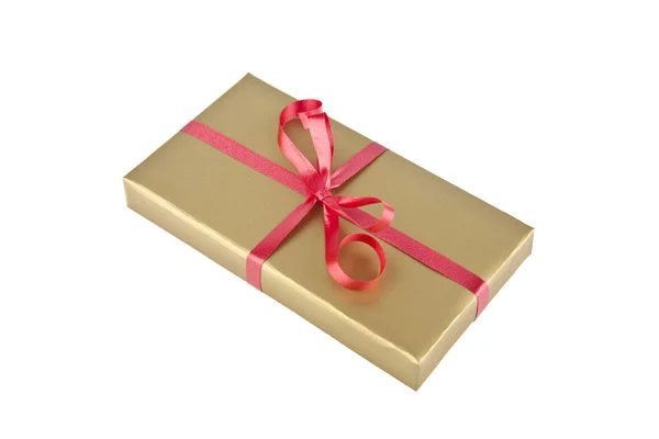 Caja con regalo una cinta roja — Foto de Stock