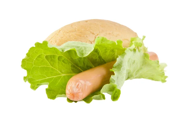 Fresh lettuce, sausage and loaf — Stock Photo, Image